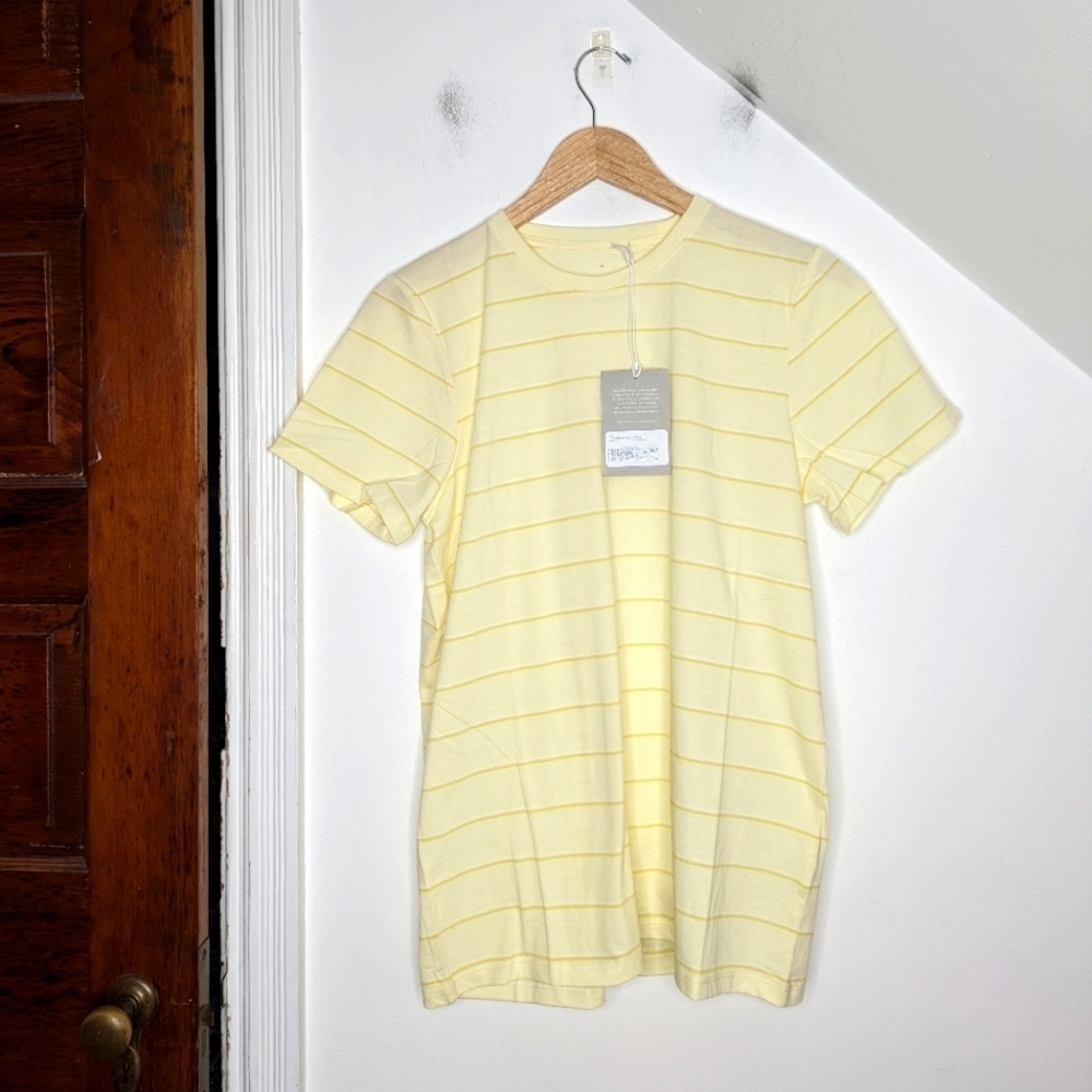 EVERLANE Women's Crewneck Yellow Striped Organic Cotton Tee NEW Size XL